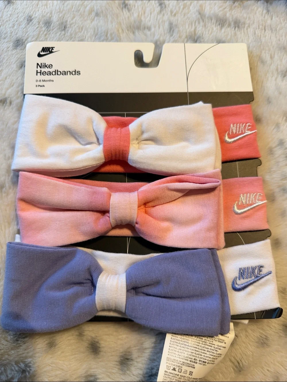 Nike Girls 3-Pack Bow Headbands in White, Pink, Purple